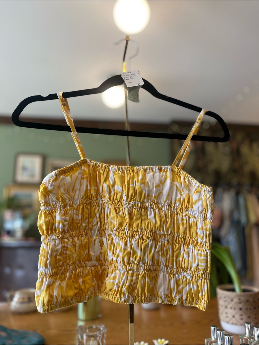 NWT Faithfull the Brand Yellow and White Smocked Crop Top